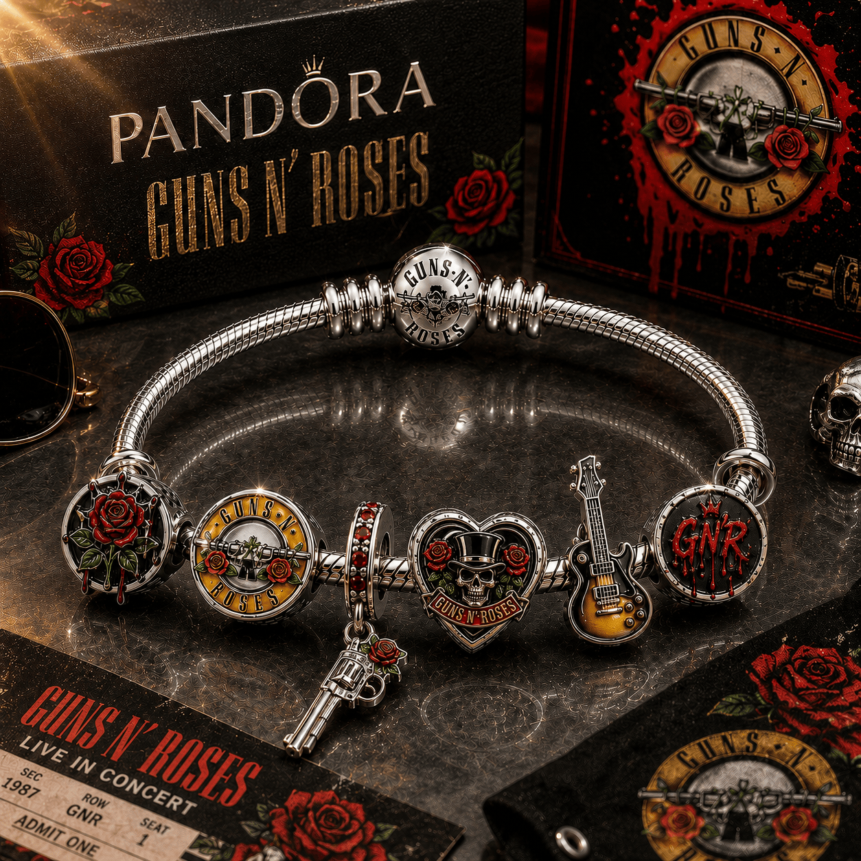 GNR Silver Charm Bracelet Set BMD