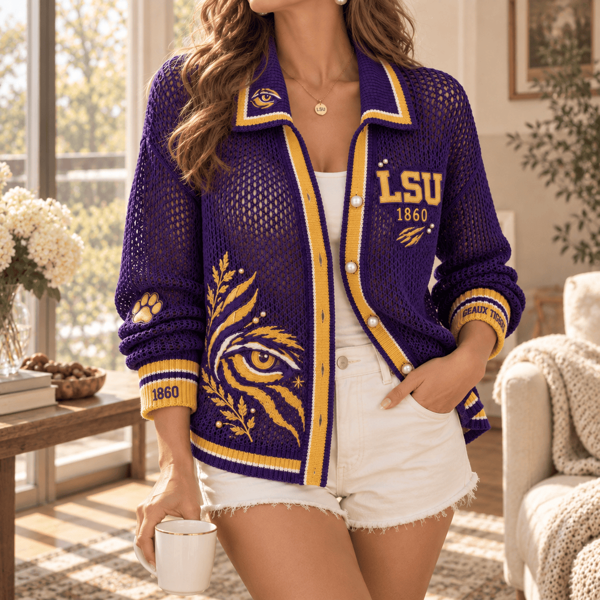 LSU Women’s Open-Knit Cardigan NTKO
