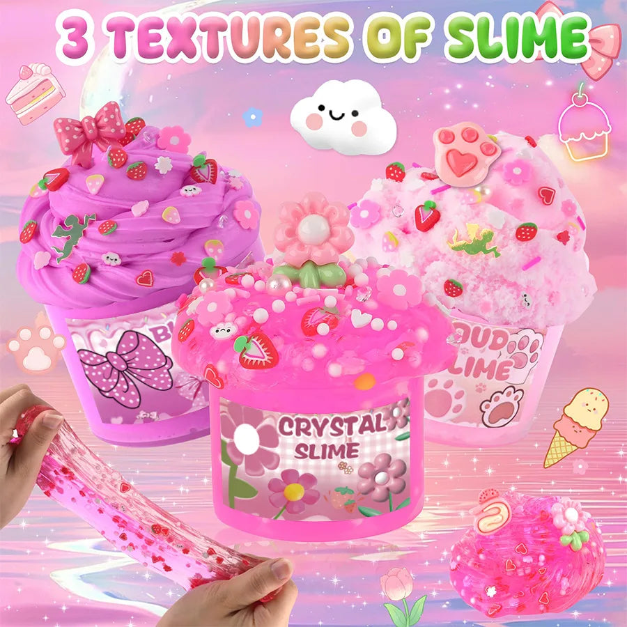 70ml DIY children's stress relief soothing toy crystal slime handmade ice cream cup girl material pack slime making dessert